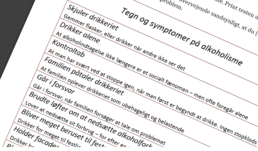 alkoholtesten udskrevet på papir